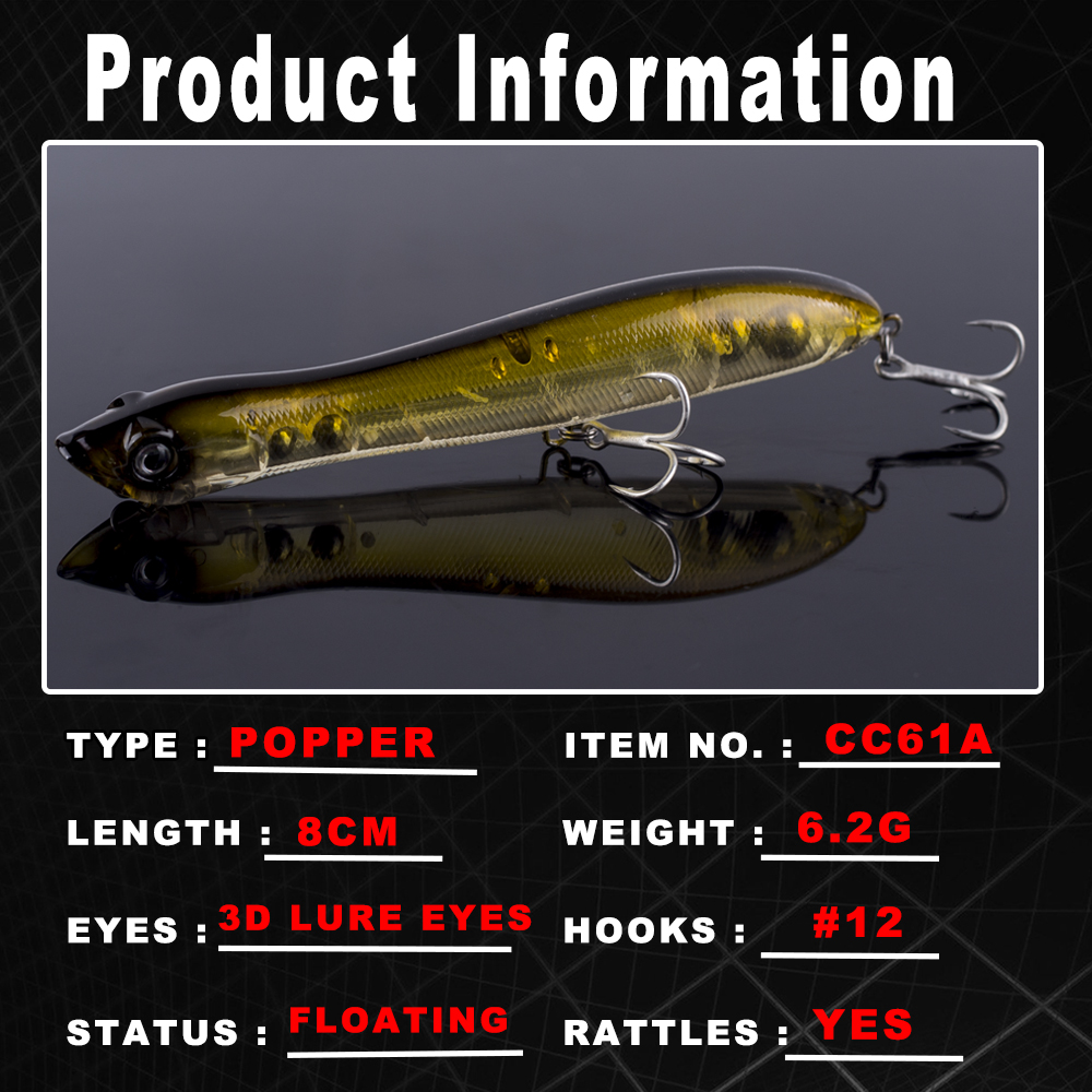 AYWFISH 8CM 6.2G Baby Popper F – обзор и цена Fishing Lure Popper